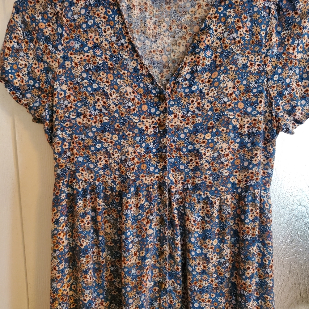 Sonoma Blue And Brown Dress S Small